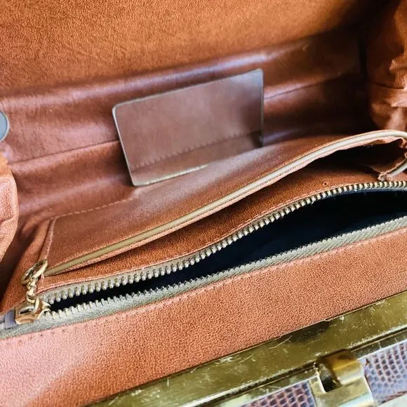 VTG Lizard Snake Alligator Skin Purse Caramel Brown Textured Leather Pocketbook